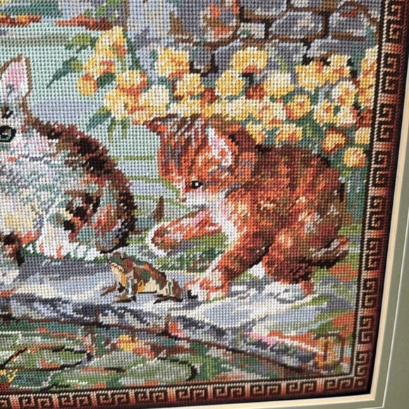Vintage Cat Framed Cross Stitch Picture 27” x 23” - Picture 9 of 9